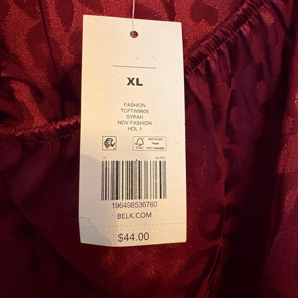 NWT True Craft Leopard Burnout Blouse XL Square Neck Long Sleeve Maroon Top Work - Picture 5 of 7
